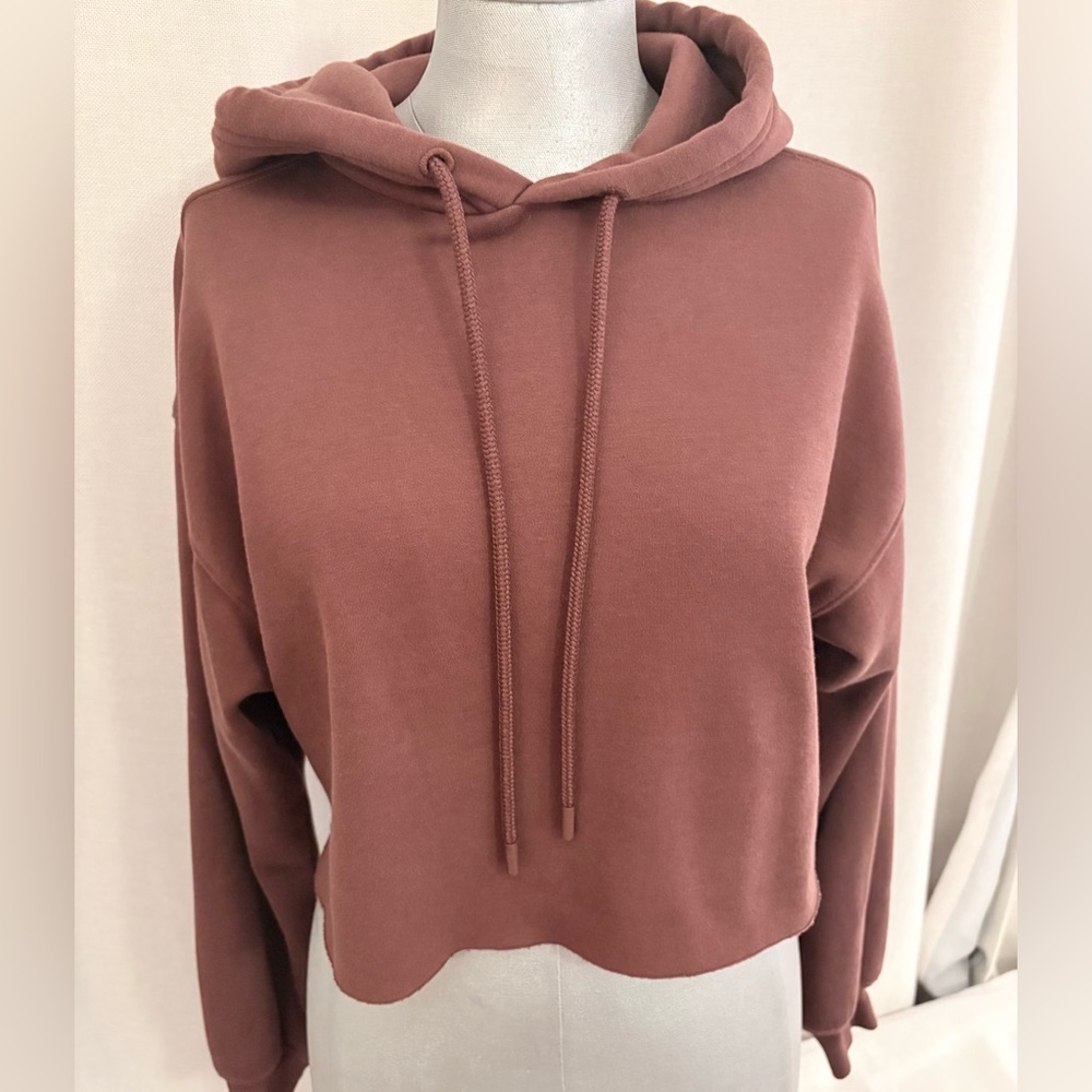 Fabletics Cozy Fleece Cropped Hoodie Chocolate Brown Oversized XS (Fits S) NWOT - Picture 10 of 12